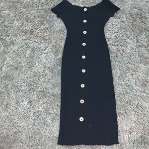 mini tight  dress , S , black with light brown buttons.